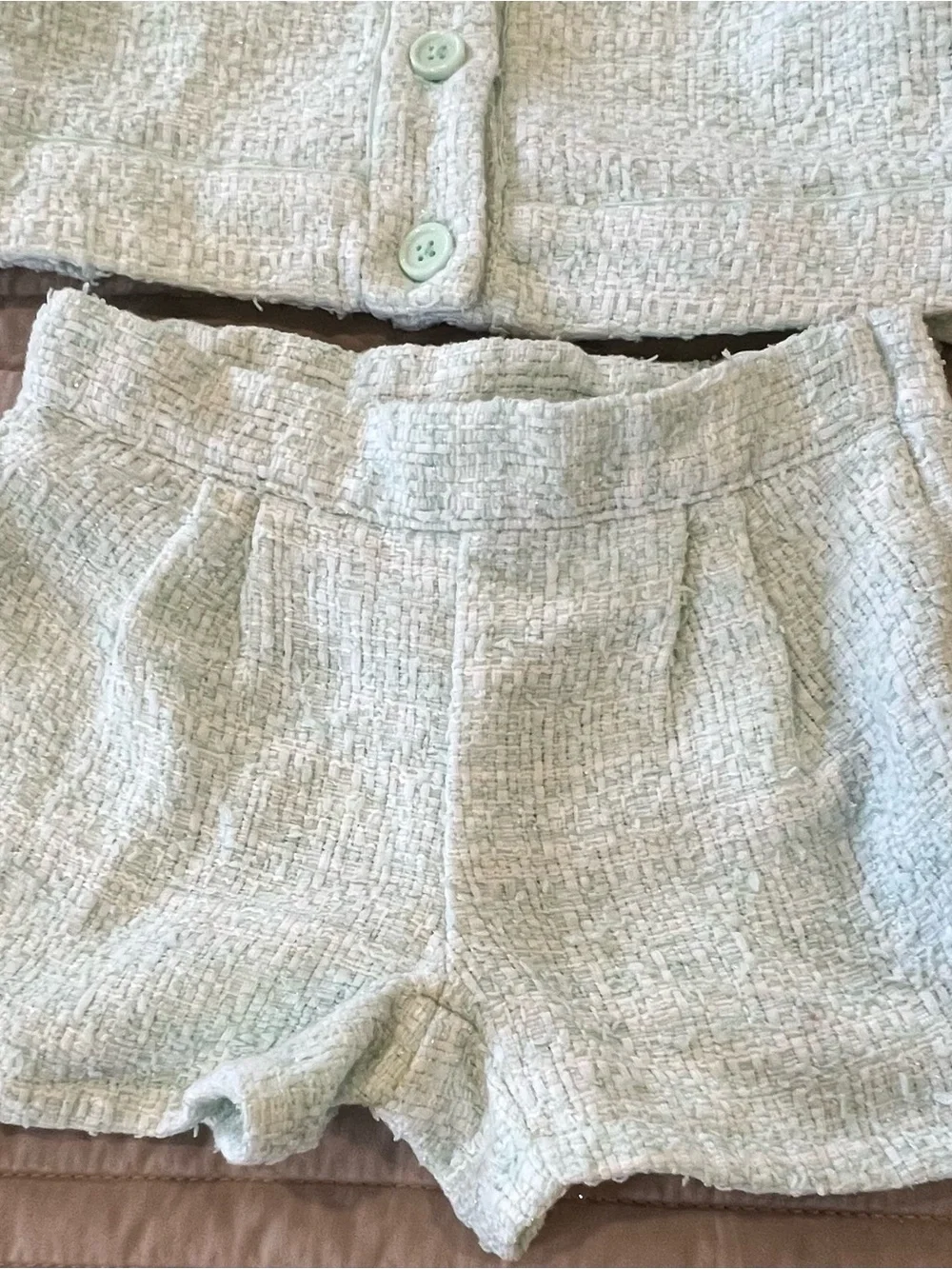 Janie and Jack Mint Tweed Jacket & Shorts Set with Bow